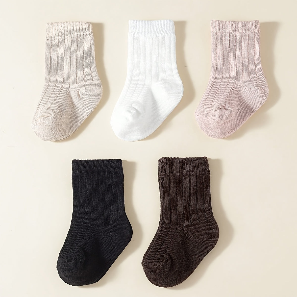 5-Pack Unisex Baby Toddler Mid-Calf Socks, Breathable Polyester Knit, Non-Slip, Hand Wash Only, All-Season Sports Socks