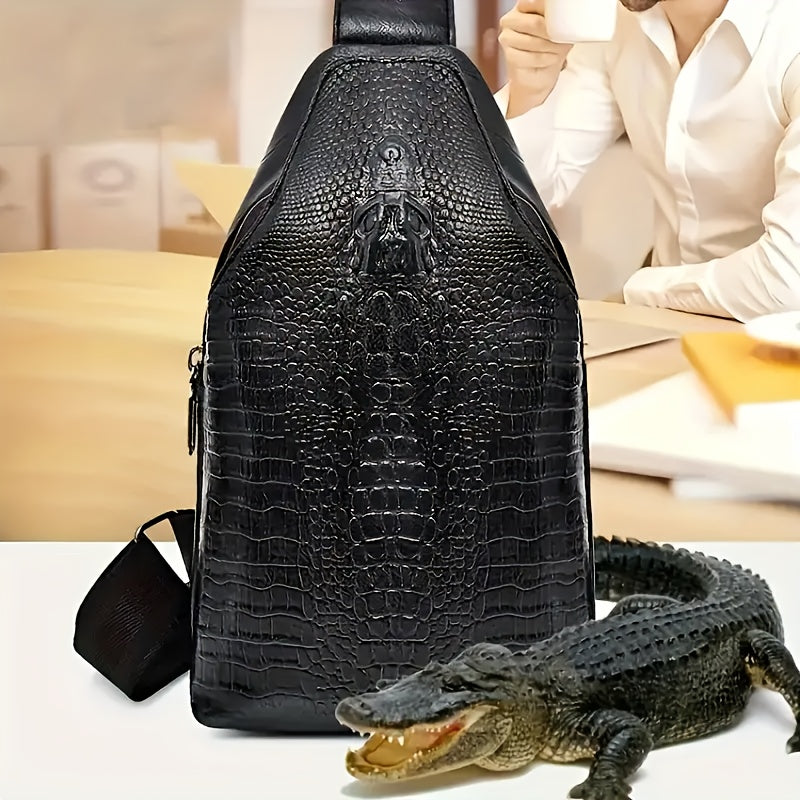 1pc Men's Fashion Crocodile Pattern Waist Bag, Multifunctional Shoulder Trendy Bag