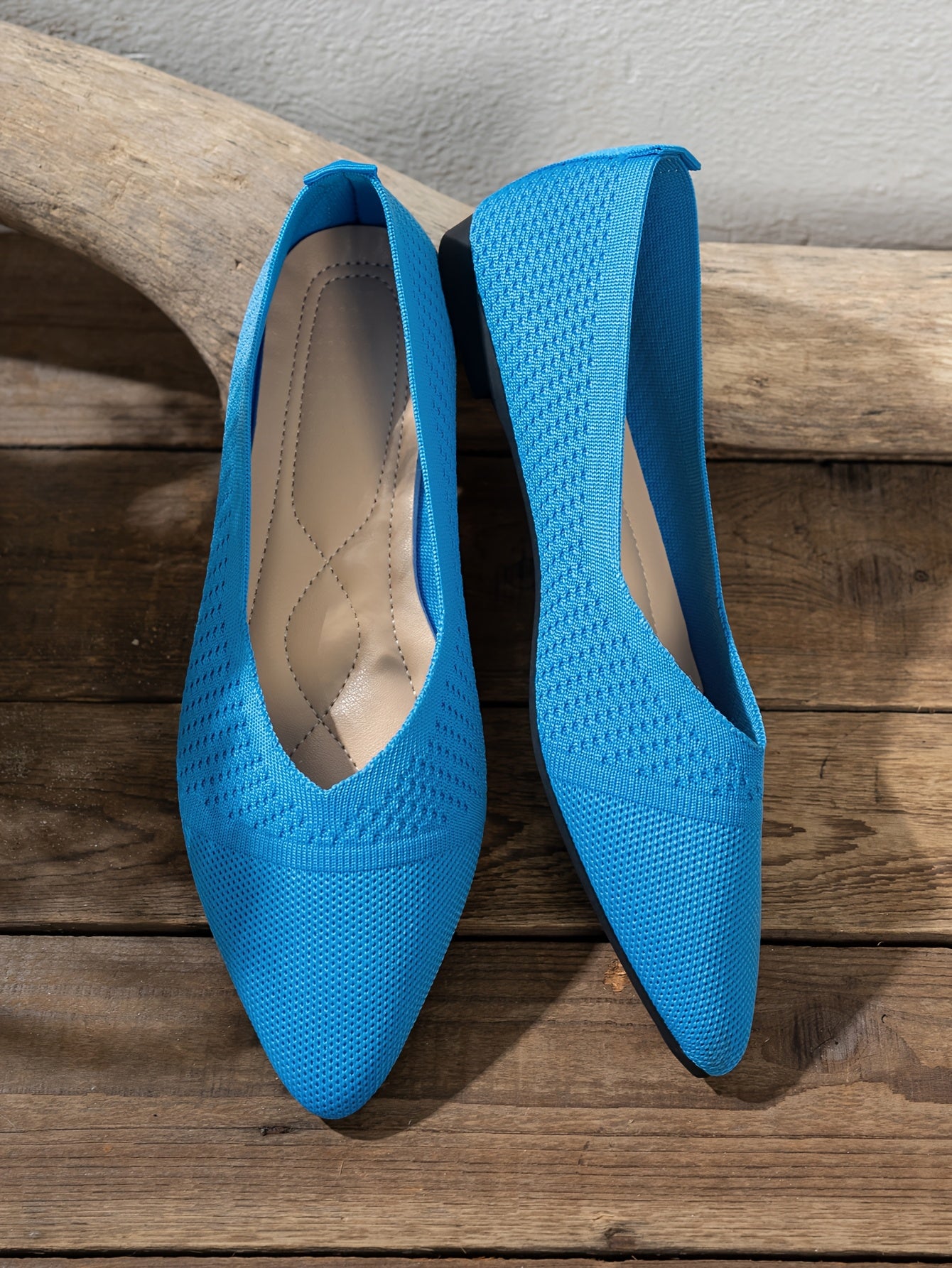 Women's Fashion Flat Shoes, Casual Pointed Toe Knit Flats, Breathable & Comfort Slip-On Ballet Shoes For Daily Wear