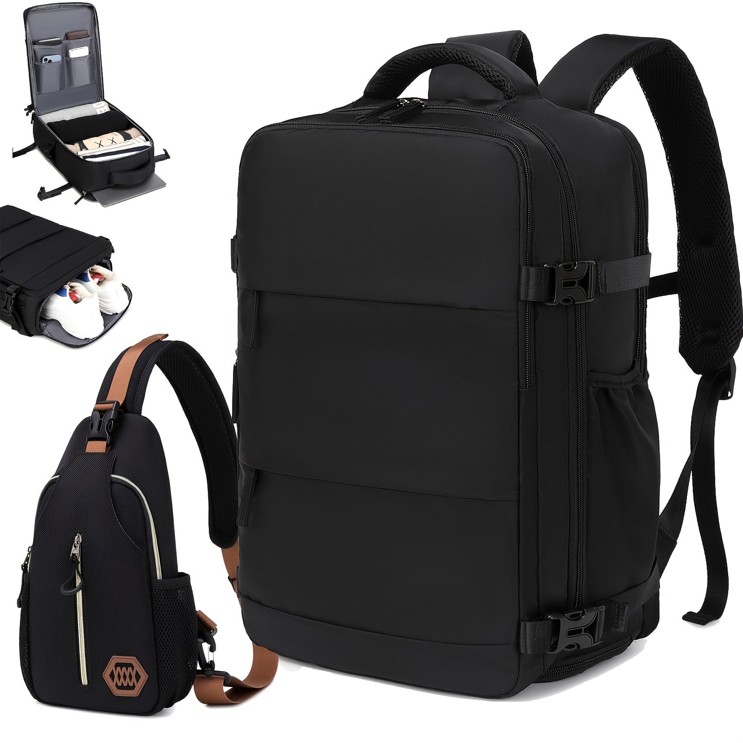 Airline-Approved 38.1cm Laptop Travel Backpack for Women, Light Blue Polyester with Adjustable Straps, Shoe Compartment & USB Charging Port - Ideal for School & Work Trips, Laptop Bag