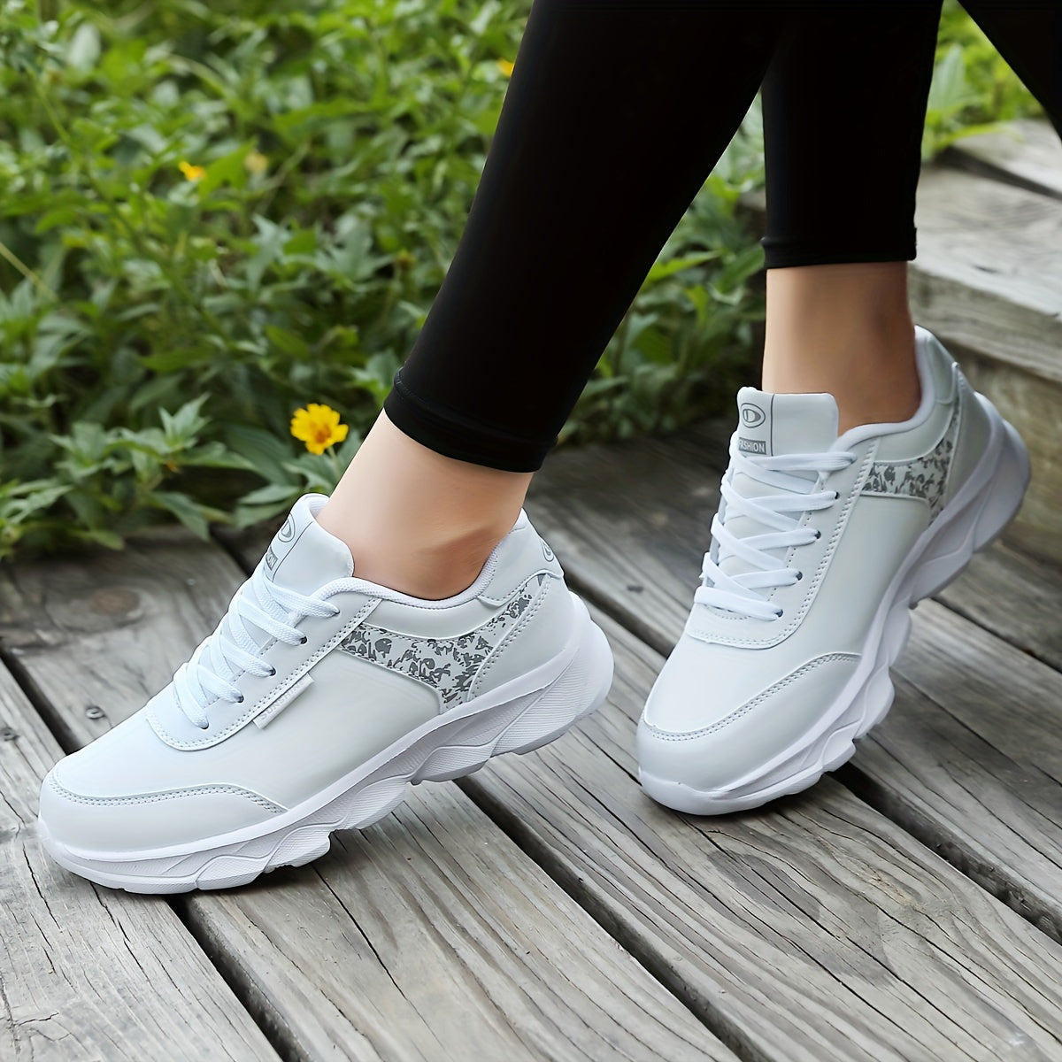 Women's Waterproof Casual Sneakers - Lightweight, Fashionable Lace-Up Running Shoes with Soft MD Sole, Breathable Mesh Lining, and Floral Pattern - Perfect for Work, School, and Casual Attire, Ladies Sneakers