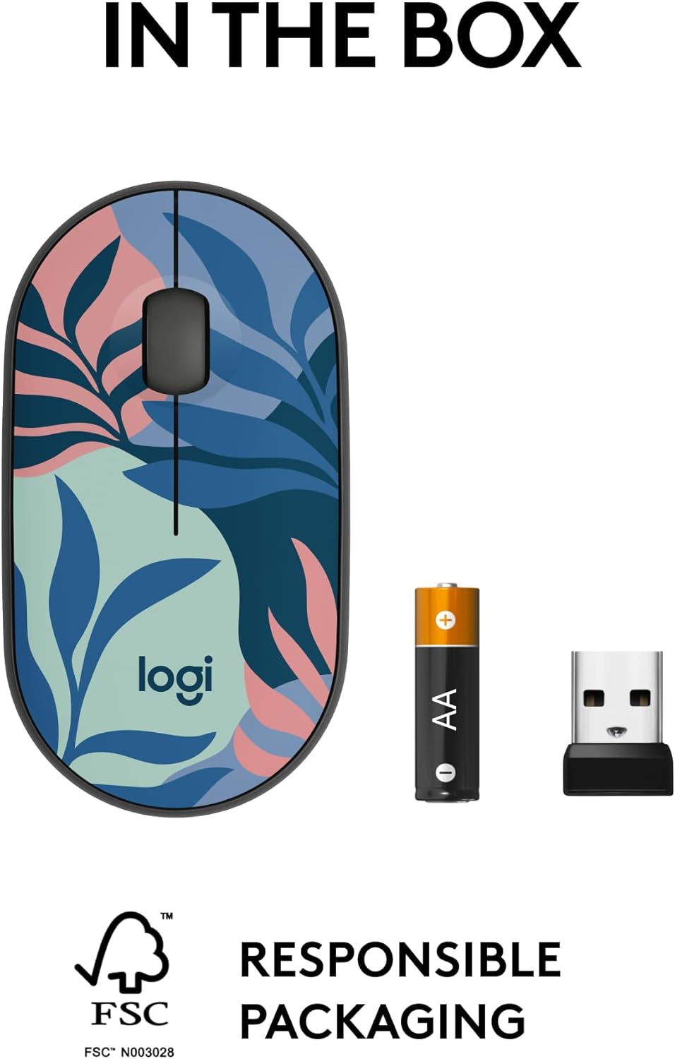 Logitech M340 Wireless Mouse with Limited Edition Prints, USB Receiver and Silent Clicks, Portable Wireless Mouse for Laptop, PC, Windows, Chrome, Surface – Floral Leaves