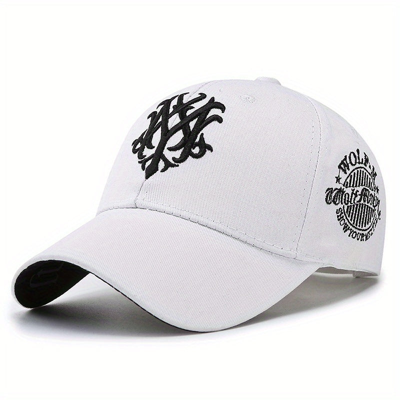 Men's Embroidered Letter Baseball Cap - Adjustable Snapback, Sun Protection, Rayon, Black with Golden Embroidery, Casual Sport Hat for All Seasons