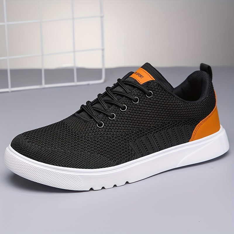 Men's Trendy Woven Knit Breathable Skate Shoes, Comfy Non Slip Lace Up Sneakers For Men's Outdoor Activities