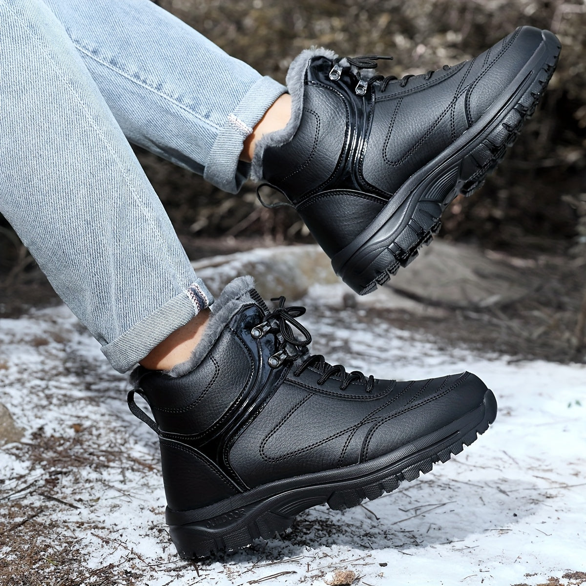 Men's Winter Snow Boots - with Plush Lining and Removable Insole - Slip-Resistant Tread, Suitable for Ice, Snow, Mud, Grass - Men's Casual and Formal Winter Shoes, Lace-Up Ankle Support - All-Terrain Grip - Men's Winter Boots