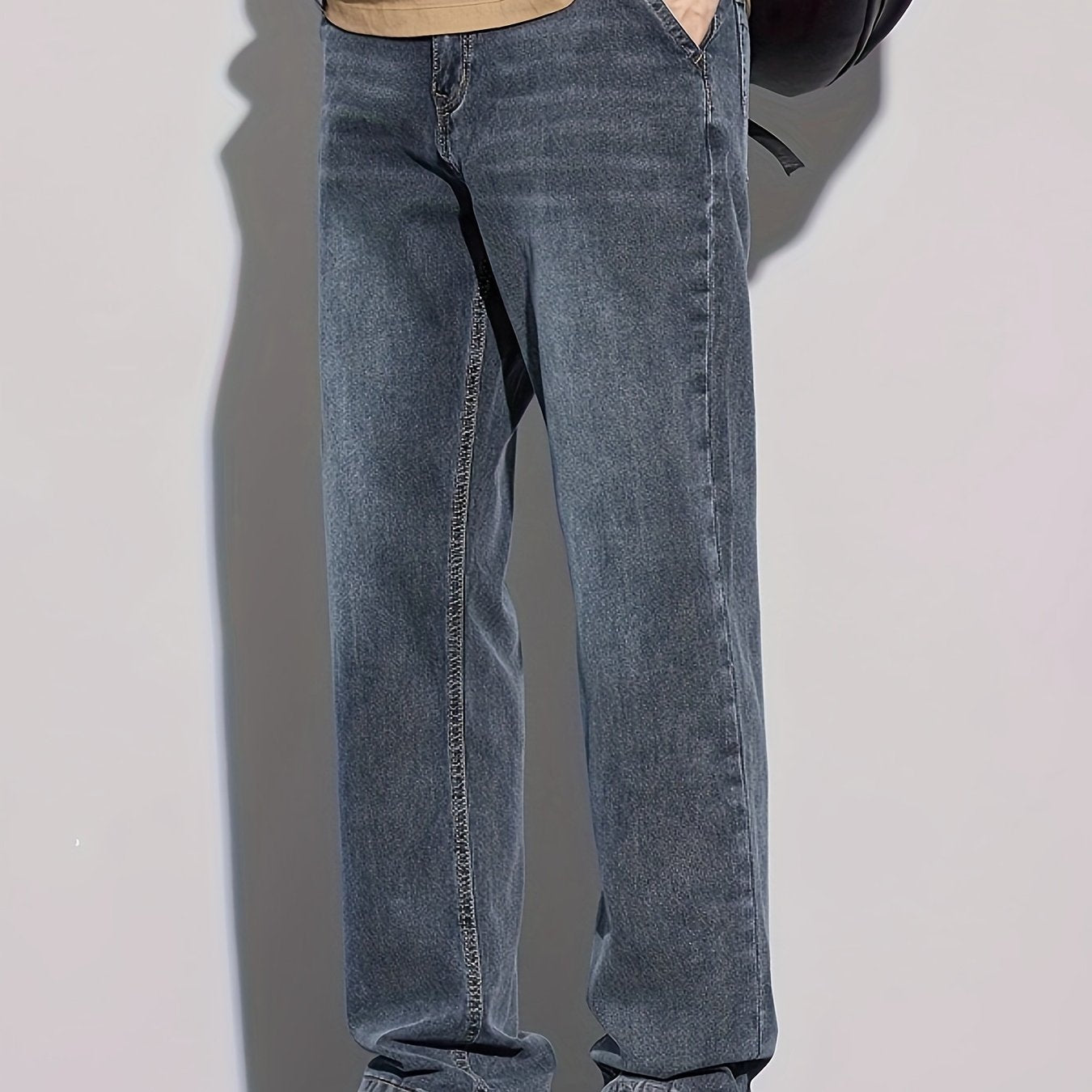 Denim Men's Jeans - Casual, Stretchable, Solid Pattern, Regular Length, Suitable for All Seasons, Water Washed, Regular Fit, Conventional Style, Made for Men