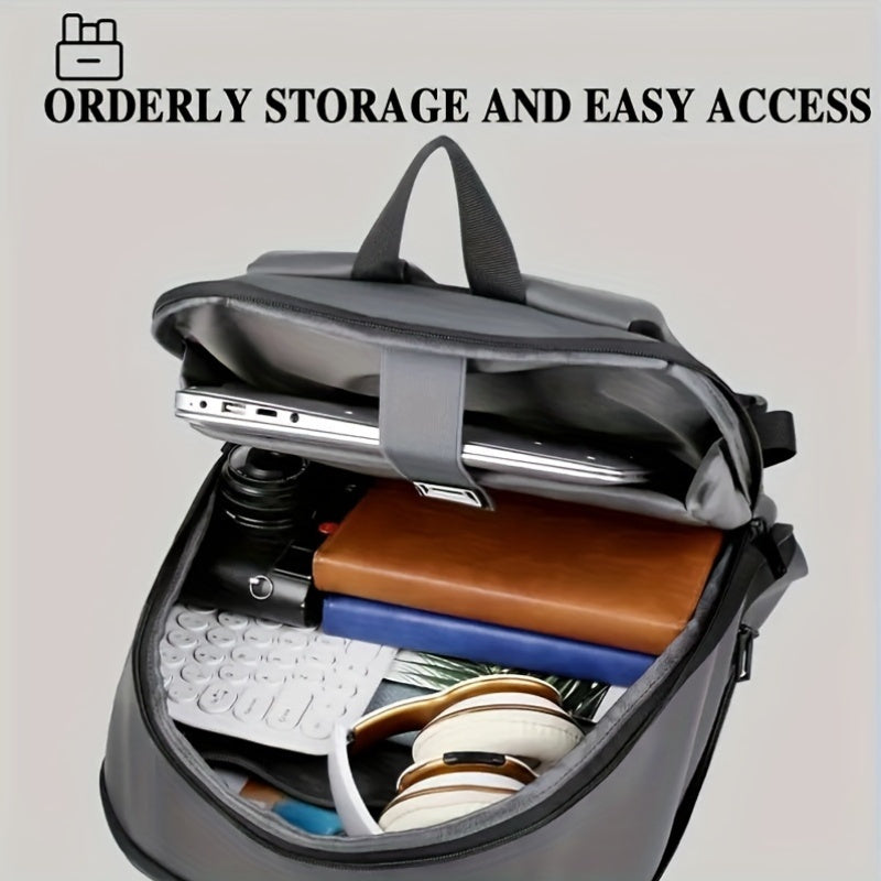 Expandable Black Nylon Business Backpack with Padded Laptop Compartment, Lightweight with Trolley Sleeve, Durable Zipper, Multi-Pocket Design, Splicing and Color Block Detail, Ideal for Daily Commute and Travel - Wet Wipe Cle
