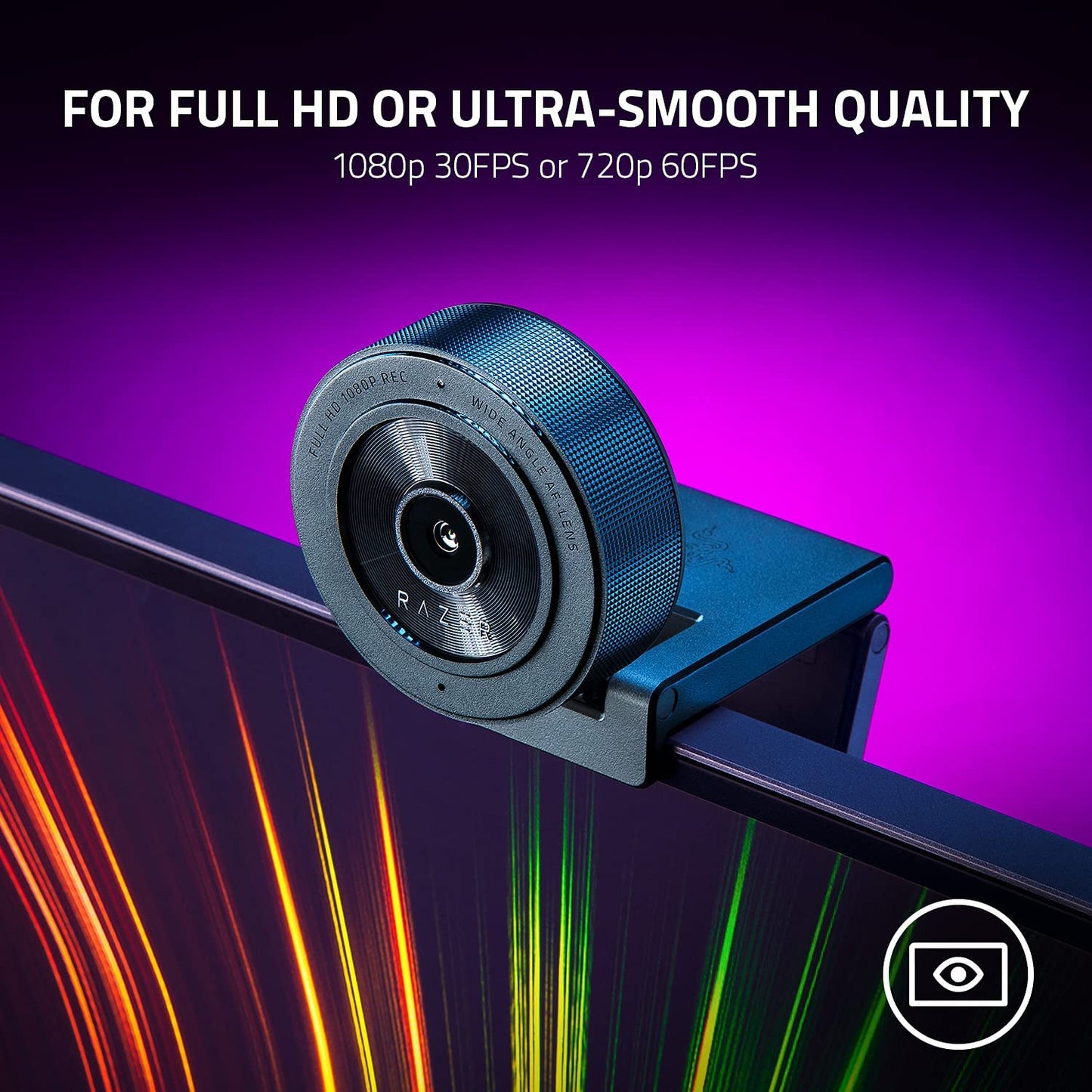 Razer Kiyo X - Full HD Streaming Webcam (1080P 30 FPS or 720P 60 FPS, Auto Focus, Plug & Play, Fully Customisable Settings, Flexible Mounting, Compact & Portable) Black