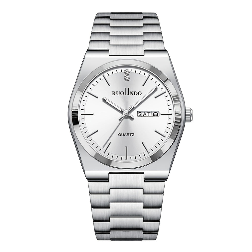 Men'S & Women'S Ultra-Thin Quartz Watch with Date & Day Display - Stainless Steel Band - Stylish & Functional, Round Dial, Quartz Movement, Battery Powered, Non-Rechargeable Battery, Business Style, Date Display Watch | Sleek