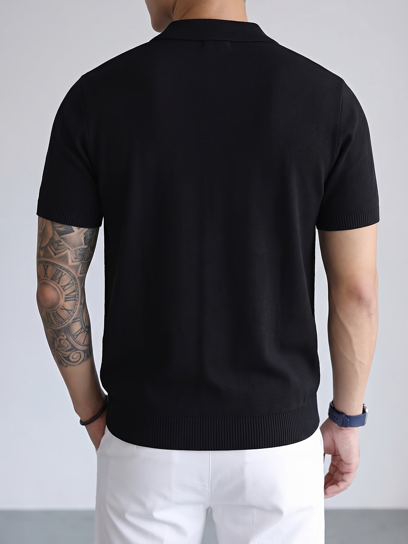 Men's Breathable Knit Short Sleeve Shirt with Stripe Color Block