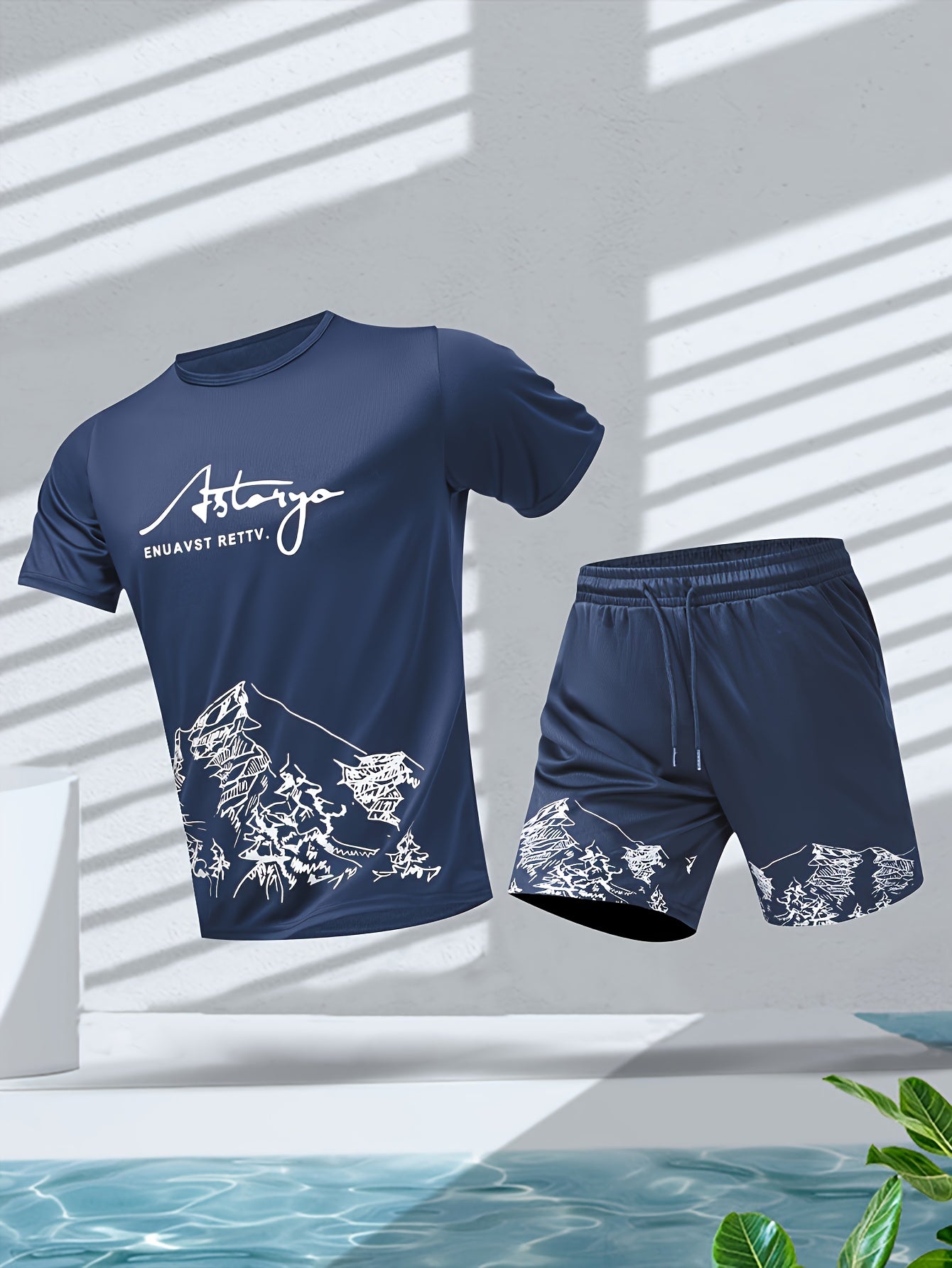 Men's Casual 2pcs Set: Crew Neck Short Sleeve T-Shirt & Drawstring Shorts - Breathable Polyester, Summer Fashion