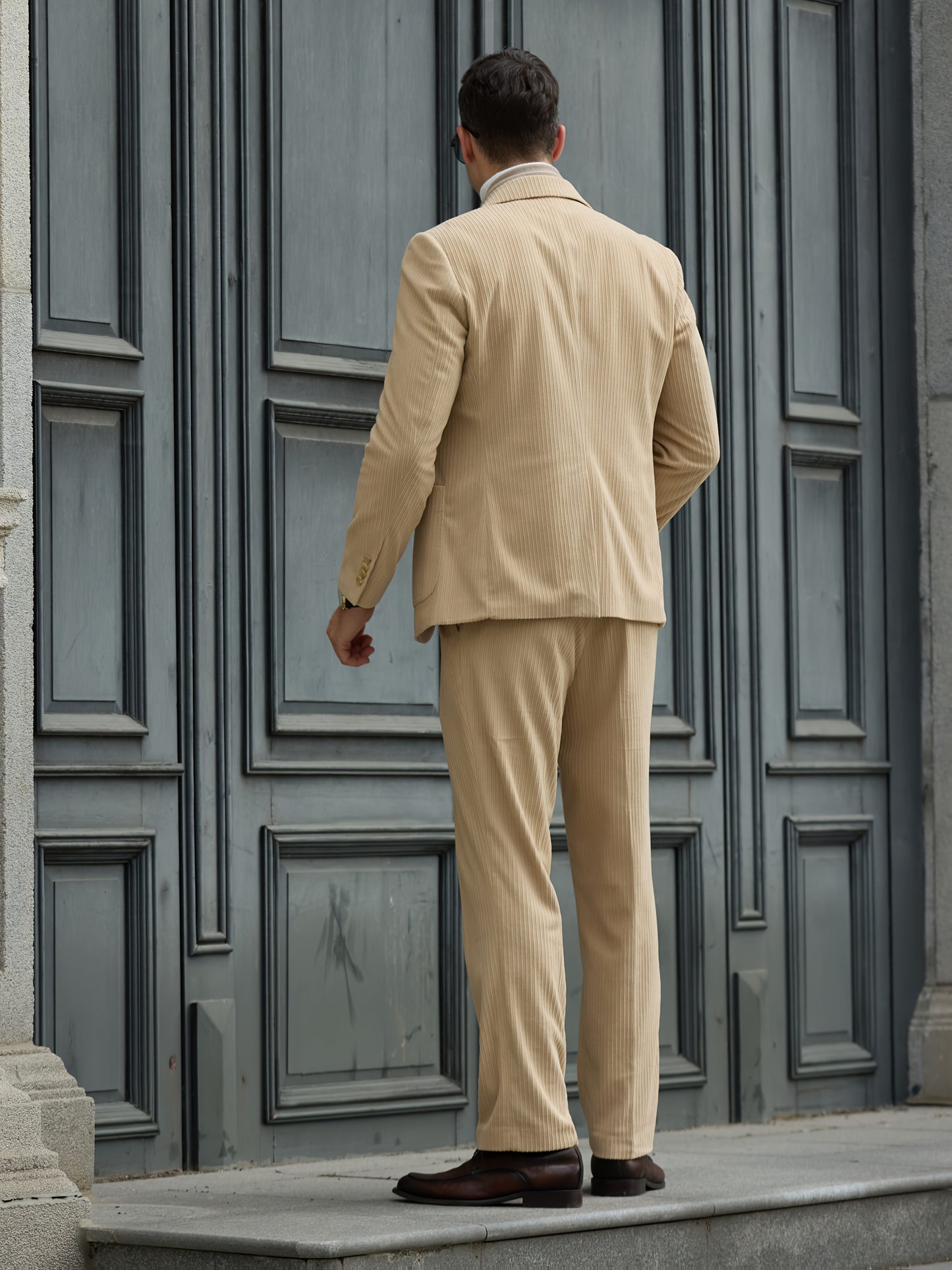 Men'S Navy Corduroy Blazer & Pants - Classic Notch Lapel, Casual Two-Piece Suit with Long Sleeves, Polyester Fabric, All-Season Wear, Casual Attire|Casual Style|Polyester Suit