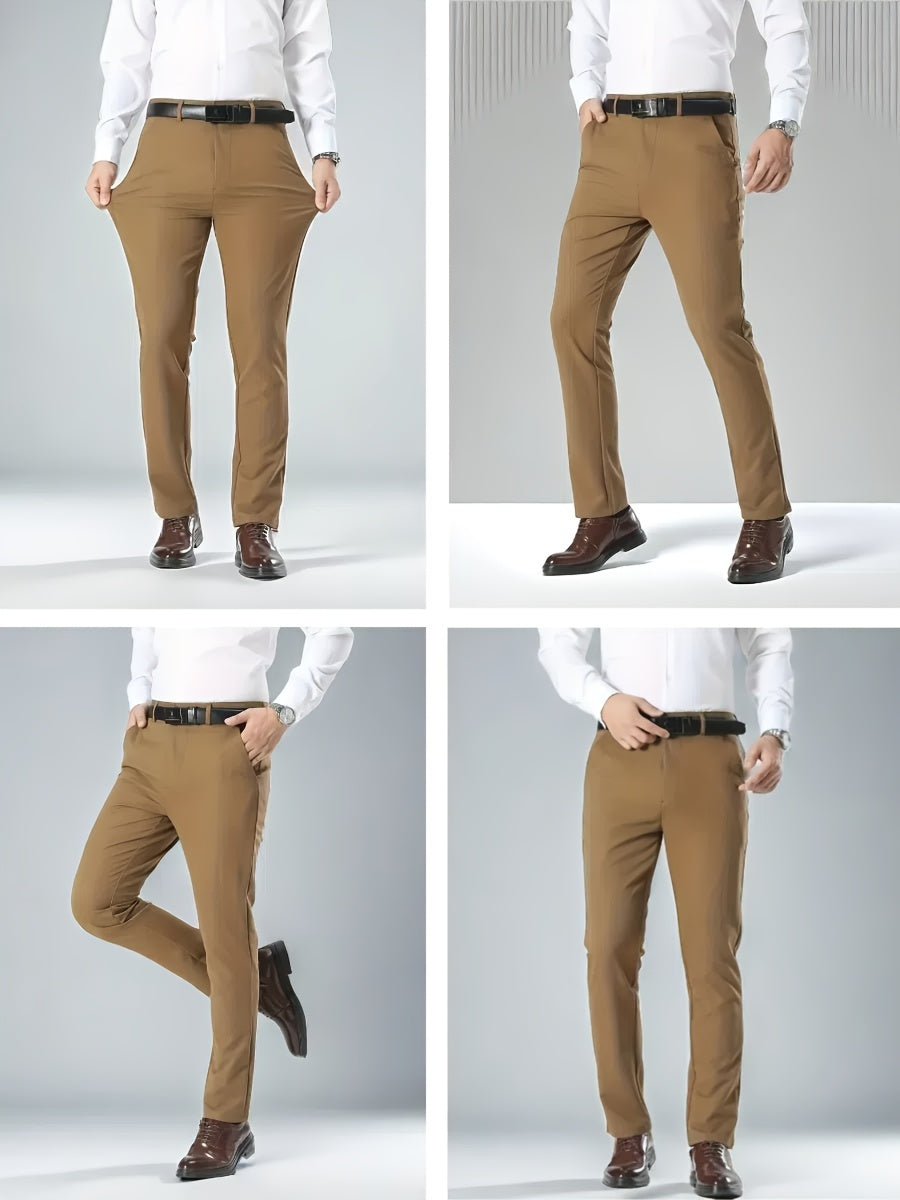 Men's Solid Color Business Casual Pants, Lightweight Business Style Versatile Trousers for Office