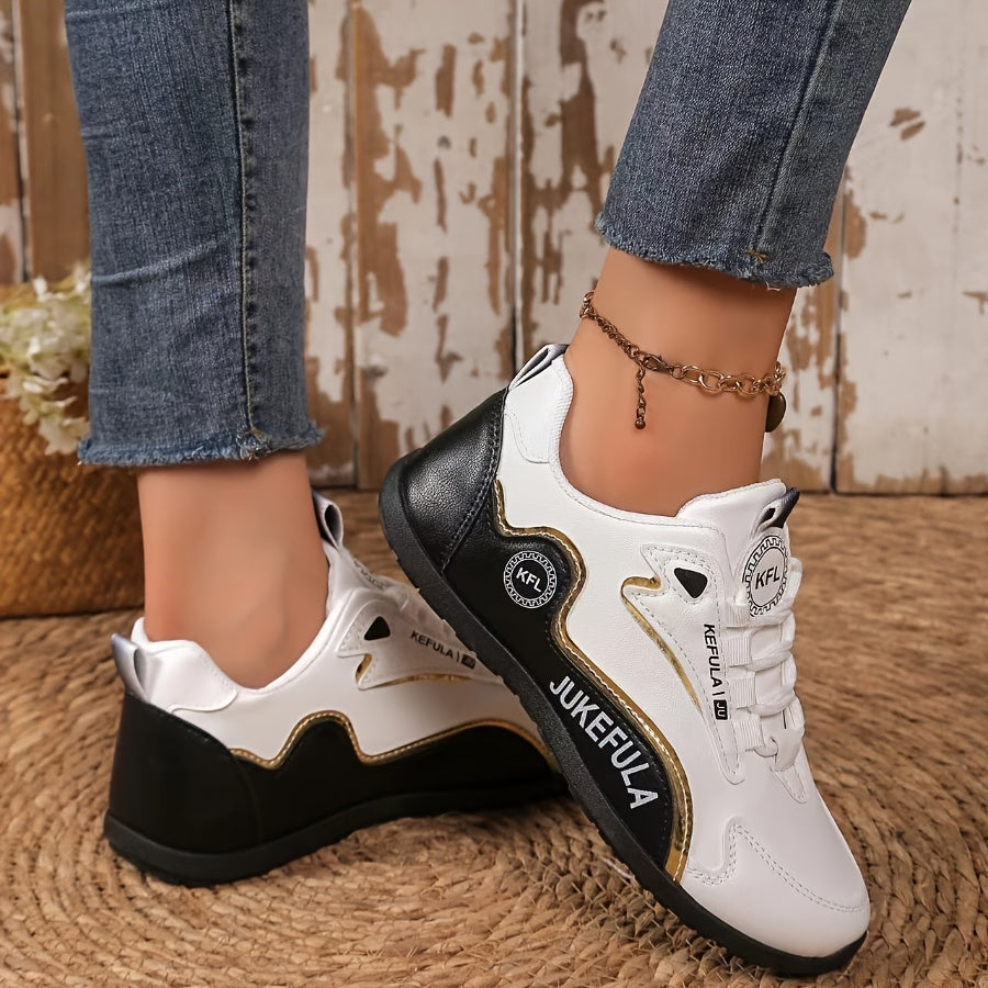 JUKEFULA White Women's Outdoor Colorblock Sneakers - Elegant white and grey casual sneakers with soft sole and lace-up design, suitable for all seasons, gym and travel