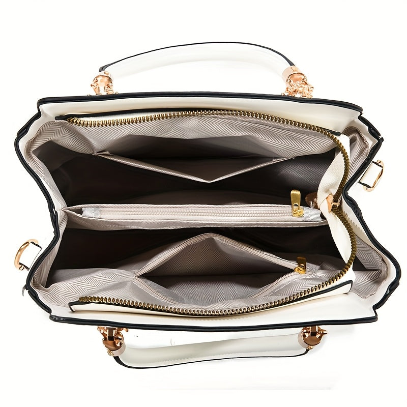 Women's Elegant Convertible Handbag - Large Capacity Purse with Detachable Strap, Golden-Tone Hardware, Zipper Closure - Everyday & Formal Bag for Women - Gift for Her (INCK KMCRK), Ladies Handbags, Travel Tote, Chic Accessor