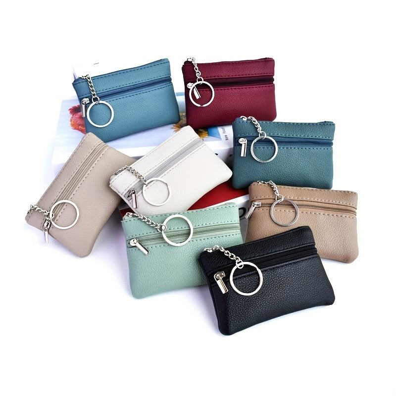 A Small Wallet with a Keychain That Holds Coins in a Mini Coin Purse.