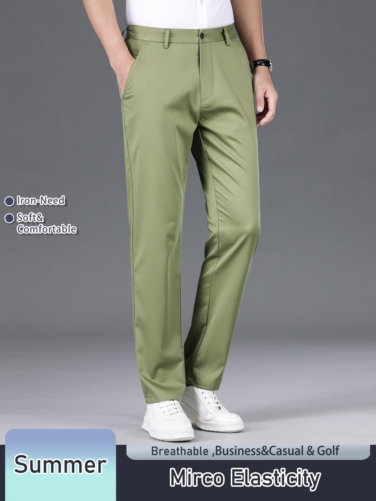 Men's Solid Color Straight Leg Business Style Cotton Blend Pants, Casual Comfy Breathable Outdoor Trousers As Gift