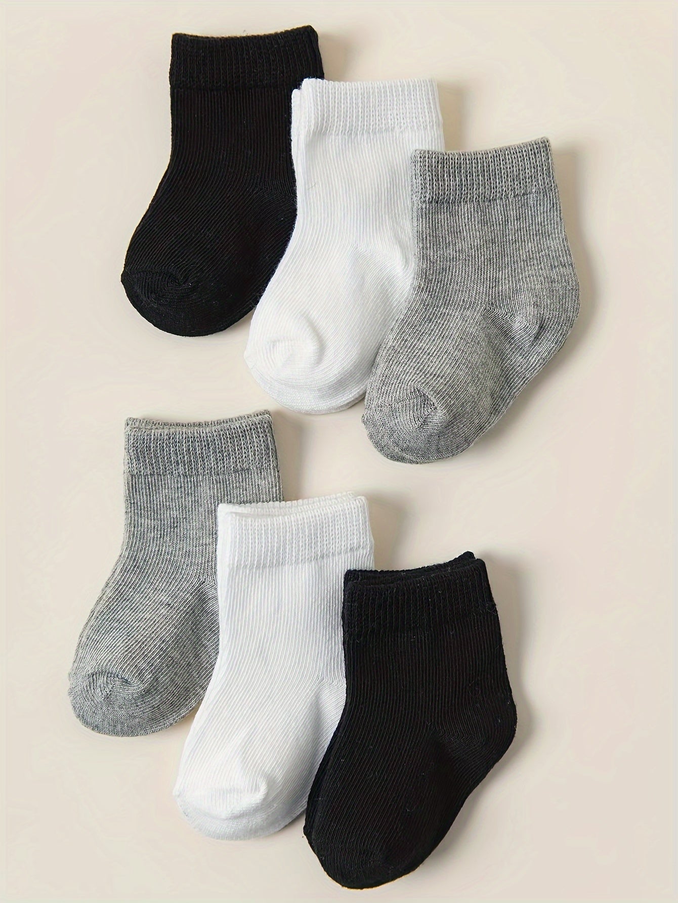 6pcs Soft Cotton Blend Youngsters Socks - Breathable, Non-Slip, All-Season Crew Socks for Youngsters & Youngsters, Black/White/Gray, Pack, Cotton Blend