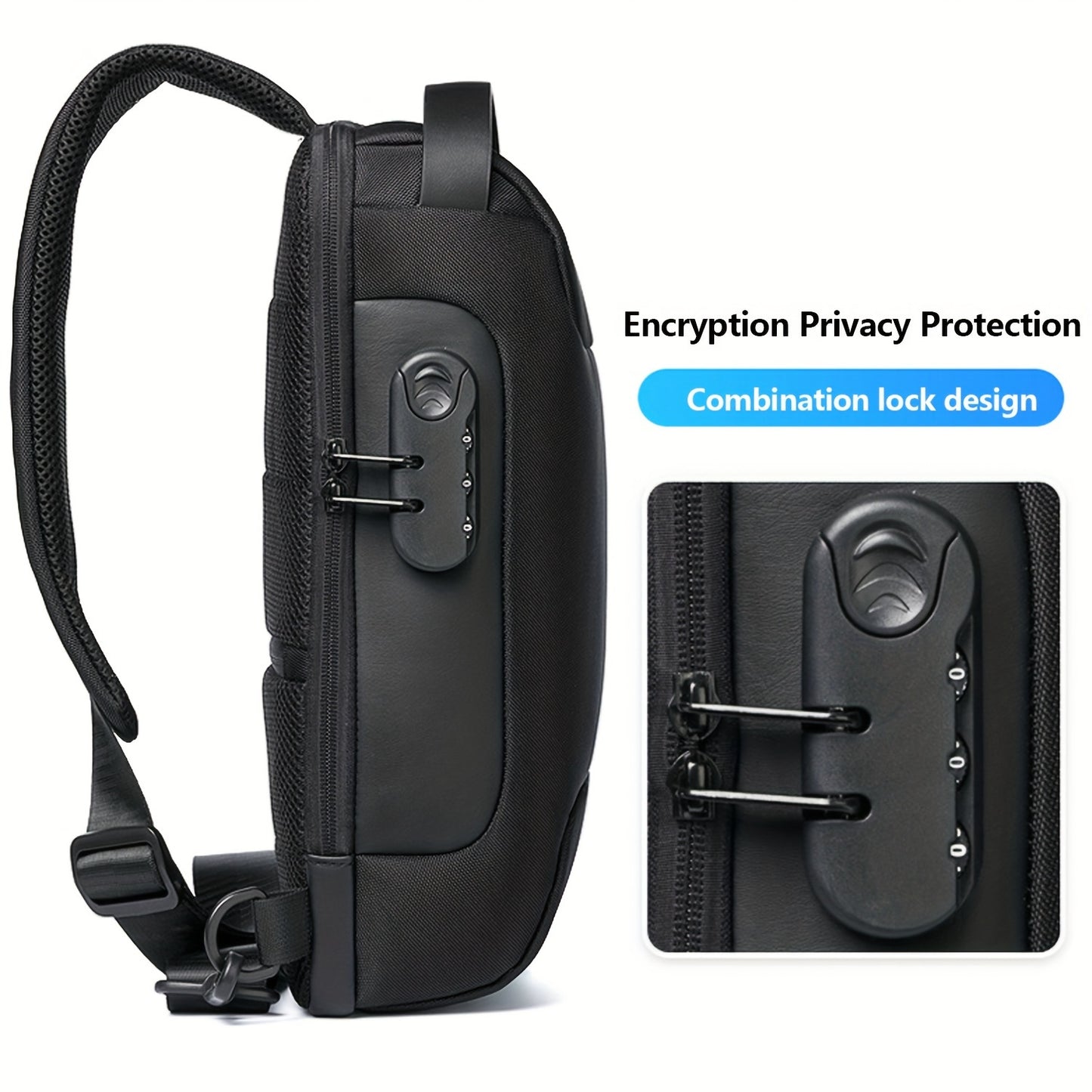 Men's Lightweight Crossbody Backpack with USB Charging Port Password Lock, Adjustable Anti-Theft Shoulder Bag for Travel, Commuting, Daily Use - Durable Polyester Casual Daypack, Secure Travel Bag Minimalist Backpack Sl