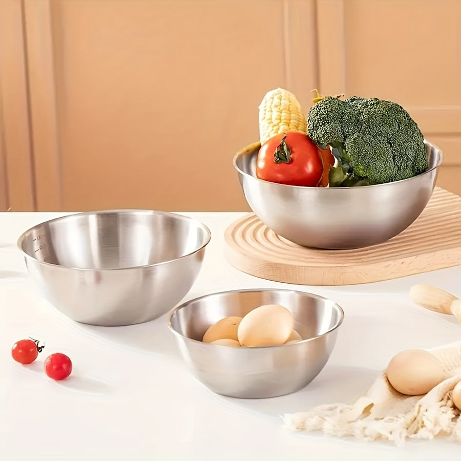 3pcs Stainless Steel Mixing Bowl, Salad Bowl - Very suitable for salads, noodles, cooking and baking, food storage, easy to stack and store, kitchen supplies