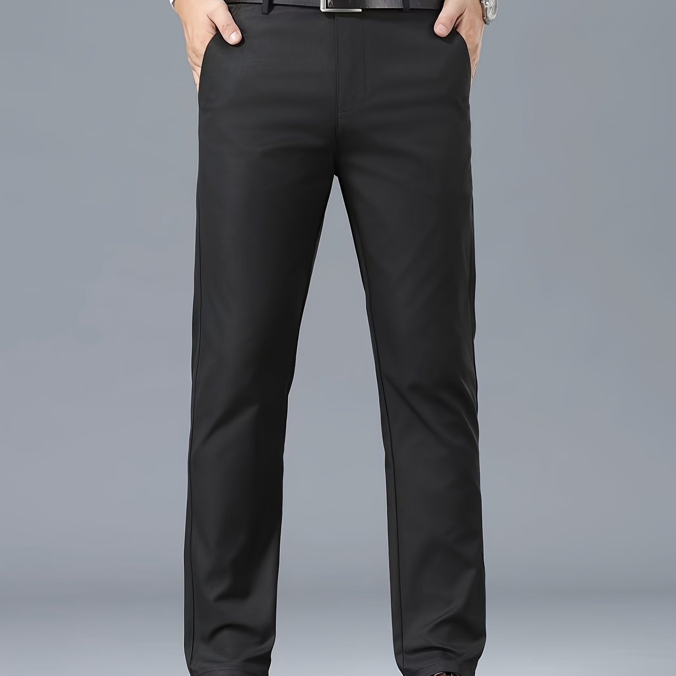 Men's Classic Business Casual Pants - Polyester, Solid Color, Regular Fit for All Seasons