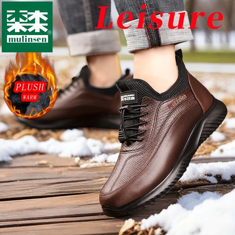 Mulinsen Men's Winter Snow Boots - Warm Fleece Lined, Anti-Slip, Durable Lace-Up Ankle Hiking Shoes with Elastic Shoelaces for Outdoor Adventures, Mulinsen