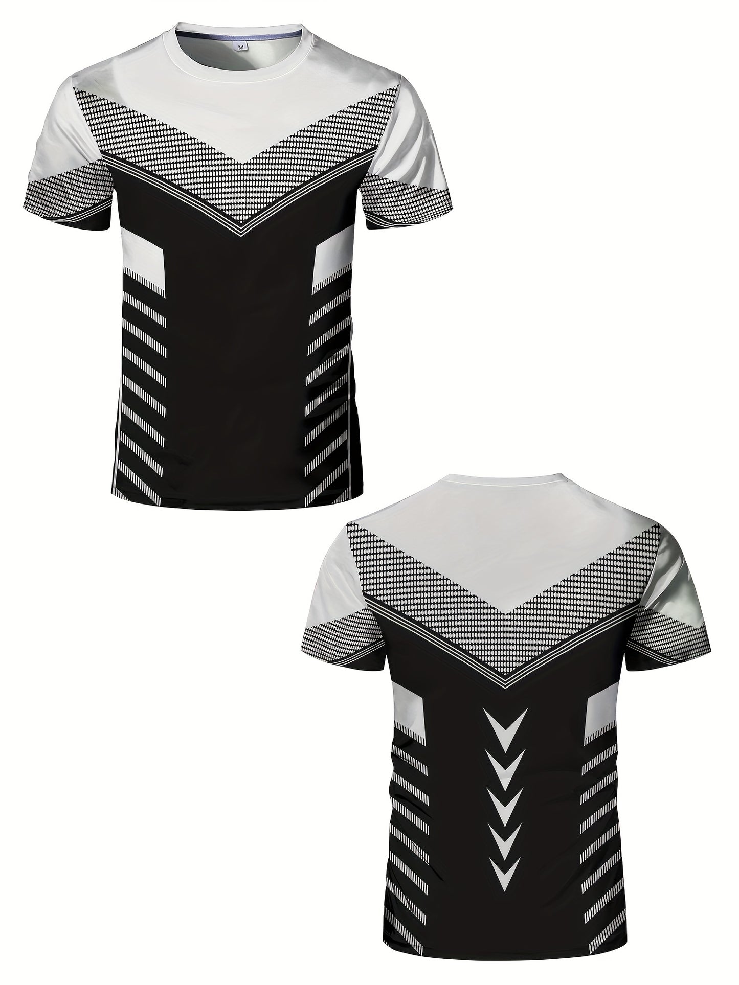Men'S Geometric-Pattern Sports T-Shirt, Polyester Blend, Crew Neck, High Stretch, Short Sleeve, Quick-Dry, Tear-Resistant, Knit Fabric, Skinny Fit, with 3D Heat Sublimation for Running, Yoga, Training, Hiking, Casual & Athlet