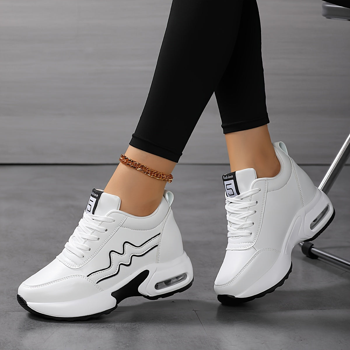 Women'S High-Top Sneakers with Thick Sole - Comfortable, Breathable, Casual White Sneakers with Lace-Up Closure, Stylish Design for All Seasons, Casual Footwear Stylish High Top Sneakers Comfortable Footwear