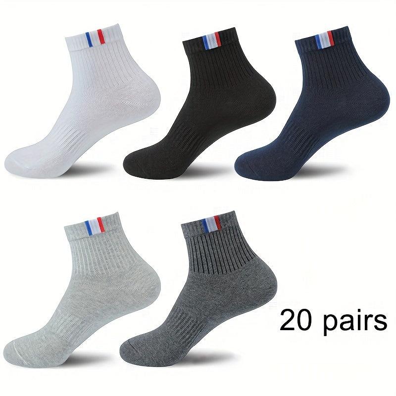 5/10 Pairs Of Men's Solid Sport Crew Socks, Breathable Sweat-absorbing Comfy Soft Casual Simple Style Socks All Seasons Wearing