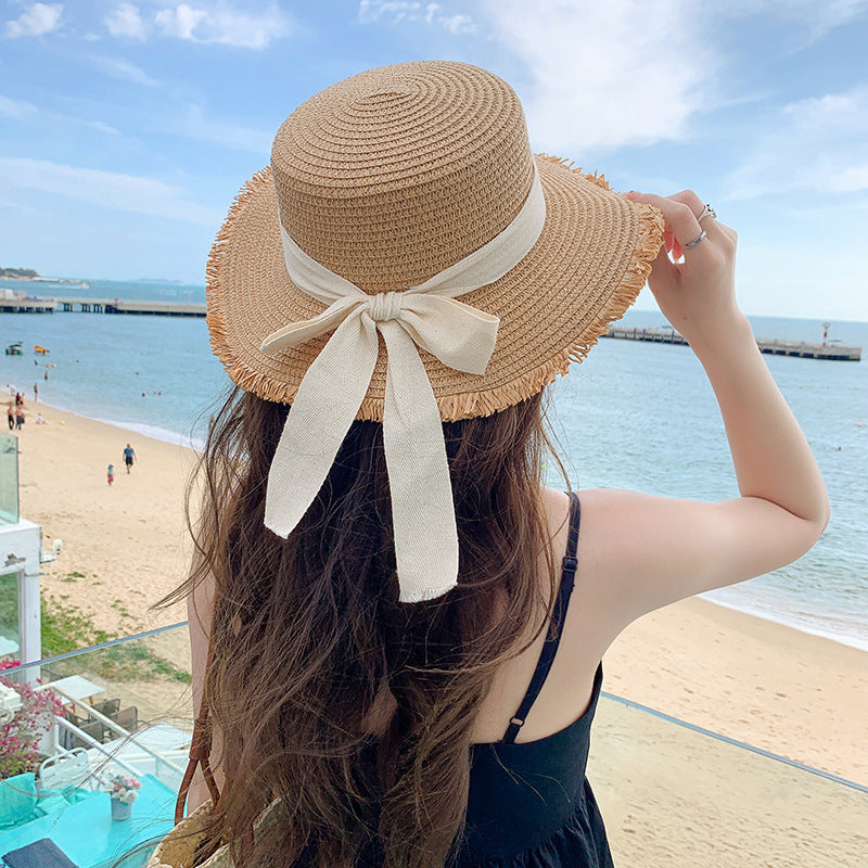 Women's Linen Bucket Hat with Ribbon Bow, Breathable Summer Sun Hat