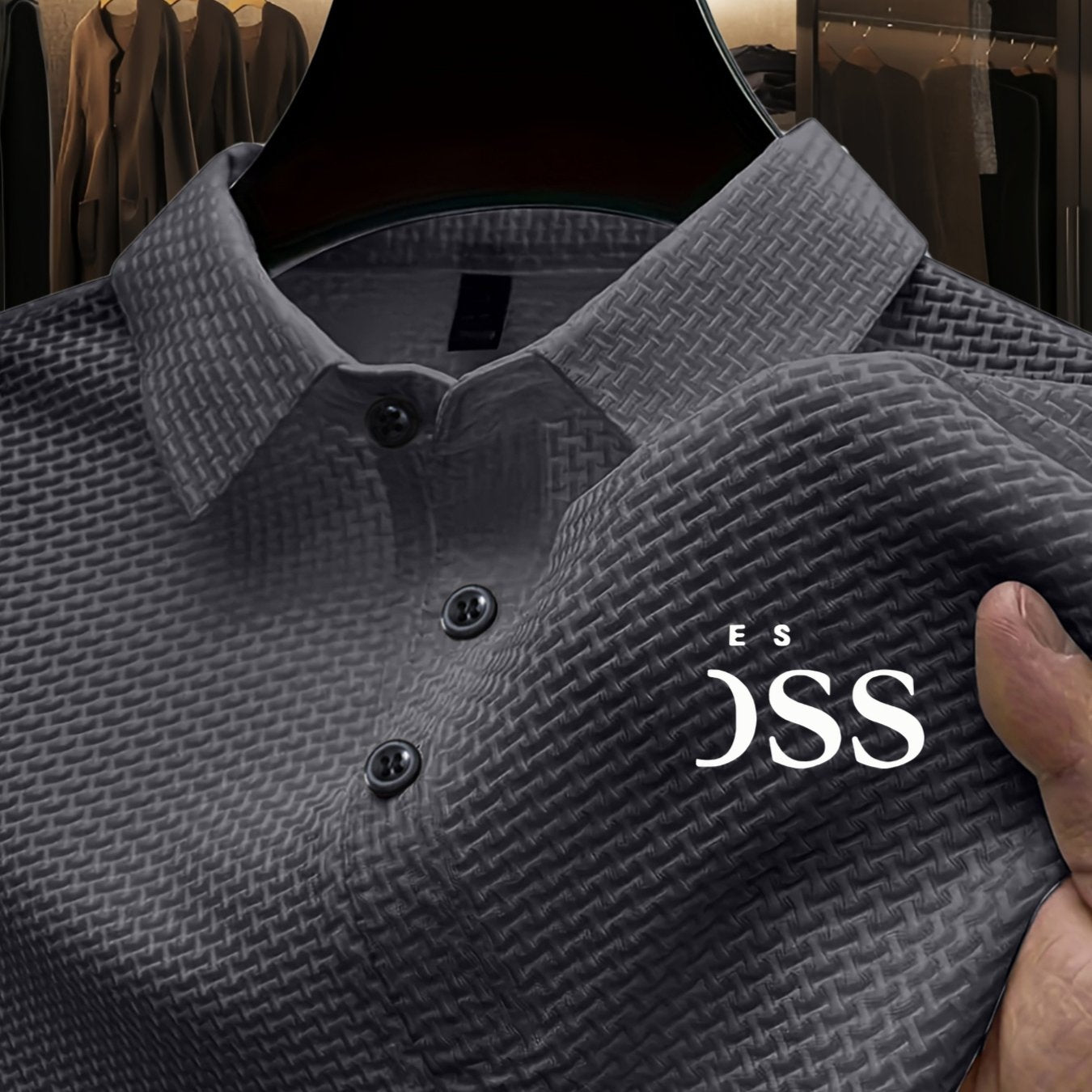 Men'S Summer Short Sleeve Polo Shirt, Soft Logo Fabric, Breathable Lightweight Casual Business Casual, Geometric Pattern, Lapel Collar, Medium Stretch, Regular Fit, Button Detail, Outdoor and Office Wear, Comfortable Everyday - ayq