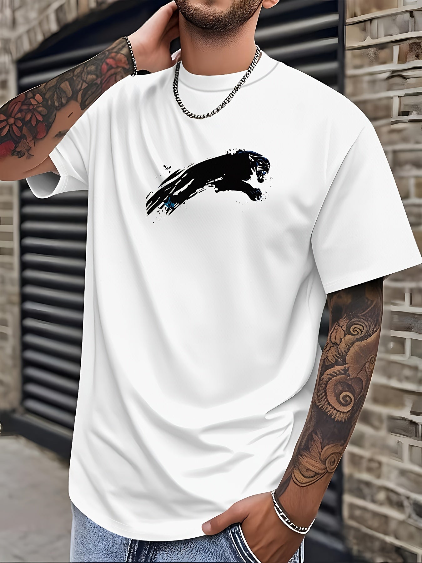 Men'S Bold Black Graphic T-Shirt - Lightweight Everyday Casual Tee for Sports Formal Events - Breathable Round Neck Shirt - Easy-Care Everyday Essential Top, Sports Friendly Apparel, Modern Casualwear, Comfortable Fit, Stre