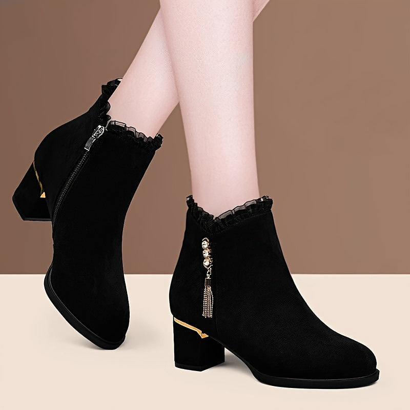 Women's Butterfly Decor Chunky Heel Boots, Fashion Side Zipper Short Boots, Stylish Ankle Boots