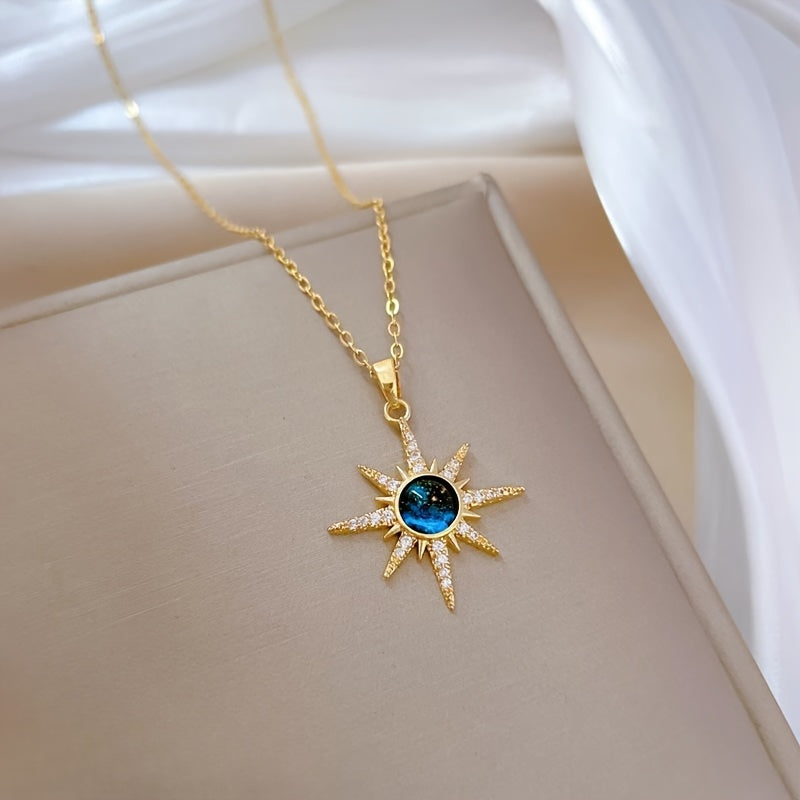 1 հատ Y2K Retro Sunburst կախազարդ վզնոց, Vintage դասական ոճ, 18K ոսկեպատ պղինձ սինթետիկ թանկարժեք քարերով, ամենօրյա հագուստի զարդեր աղջիկների համար
