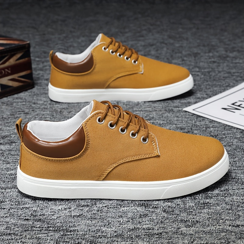 1pair Men'S Classic Breathable Canvas Sneakers, Comfortable Non-Slip Durable Walking Shoes, Casual Loafers, Round Toe, Low-Top, Lace-Up, Solid Color, All-Season Sports Footwear