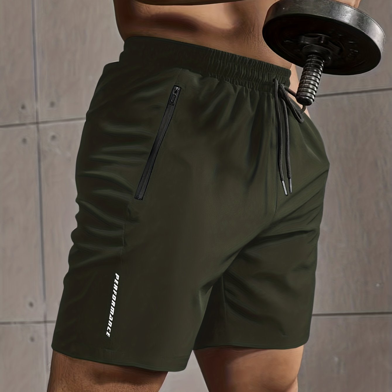 Super Thin Men's Casual Simple Style Comfy Shorts, PERFORMANCE Letter Print Home Pajamas Bottom With Zipper Pockets And Drawstrings, Men's Summer Outdoor Fitness Clothing