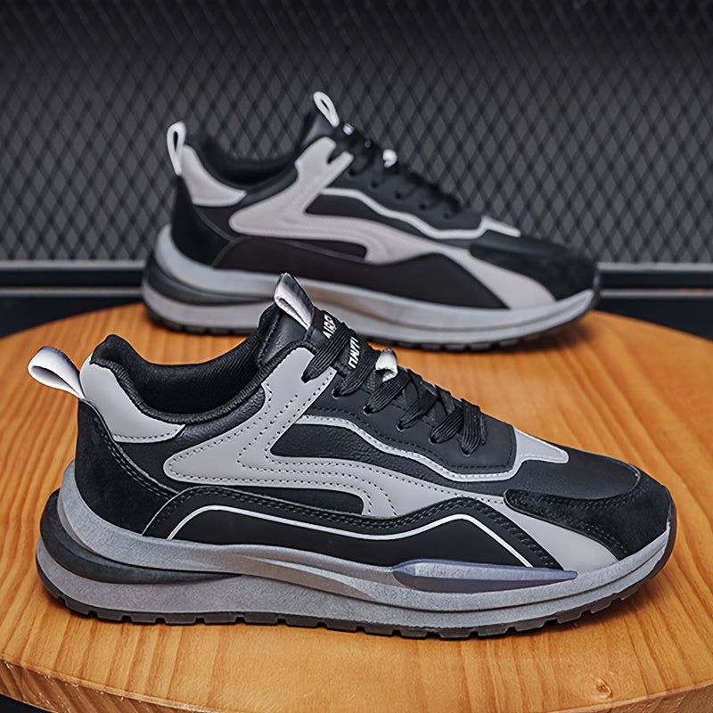 Men'S Lightweight Breathable Sneakers - Black Gray Low-Top Lace-Up Shoes with Non-Slip PVC Sole, Durable Casual Sneakers for Running, Walking Casual Attire, Running Shoes
