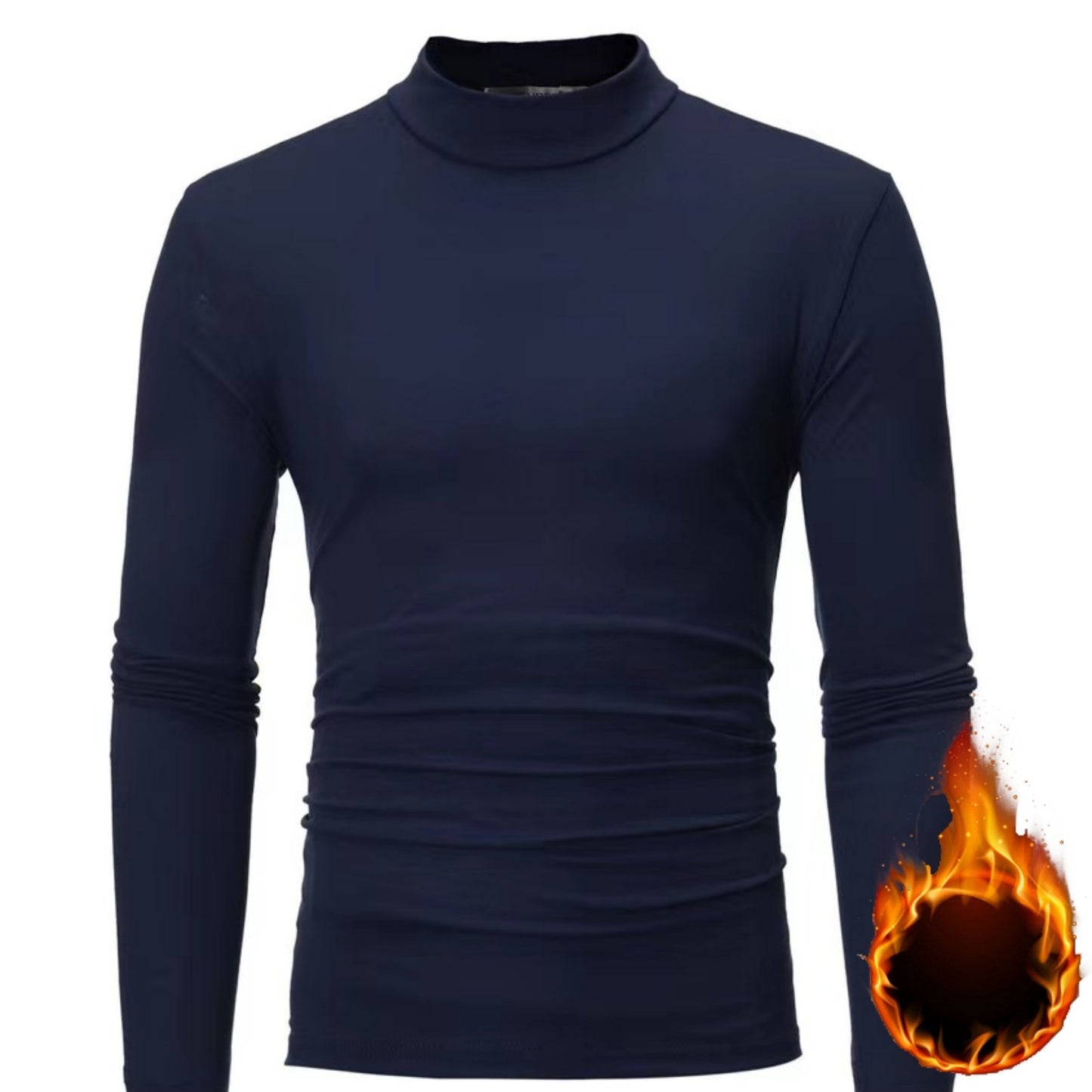 Men's Solid Long Sleeve Turtleneck Stretch T-shirt, Casual Comfy Warm Top For Fall Winter, Men's Clothing