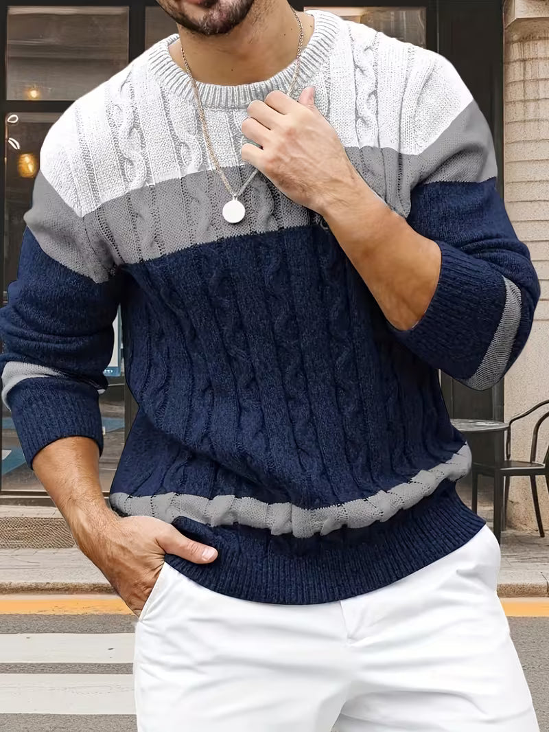 Color‑Block Cable Knit Sweater – Stylish Casual Winter Wear - ayq