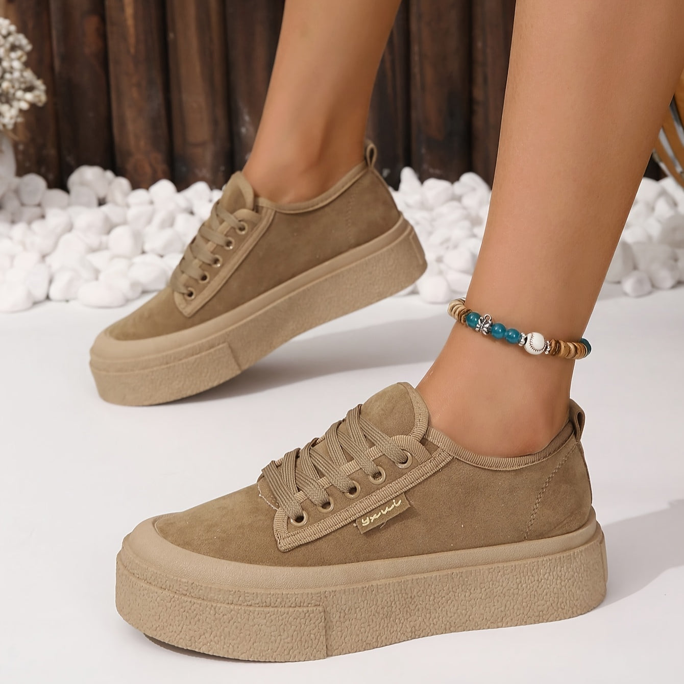 1 Pair Women's Fashion Sneakers - Solid Color Low Top Lace-Up Casual Shoes with Round Toe, Comfortable Fabric Upper & Inner, Durable PVC Sole, All-Season Sports Style