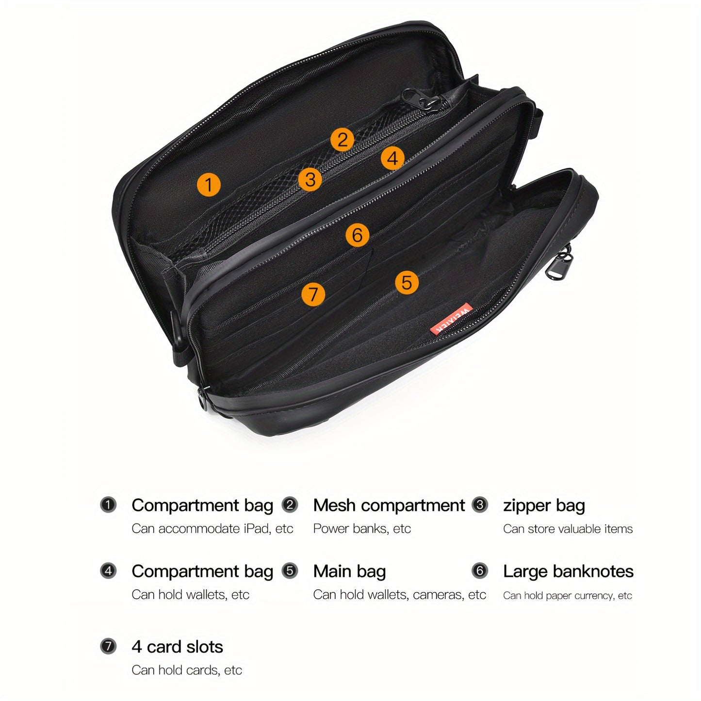 WEIXIER Unisex Fashion Messenger Bag, Shoulder Satchel with Detachable Strap, Polyester Lined, Business Briefcase for Commuting Outdoor, Ideal Gift for Husband Or Boyfriend