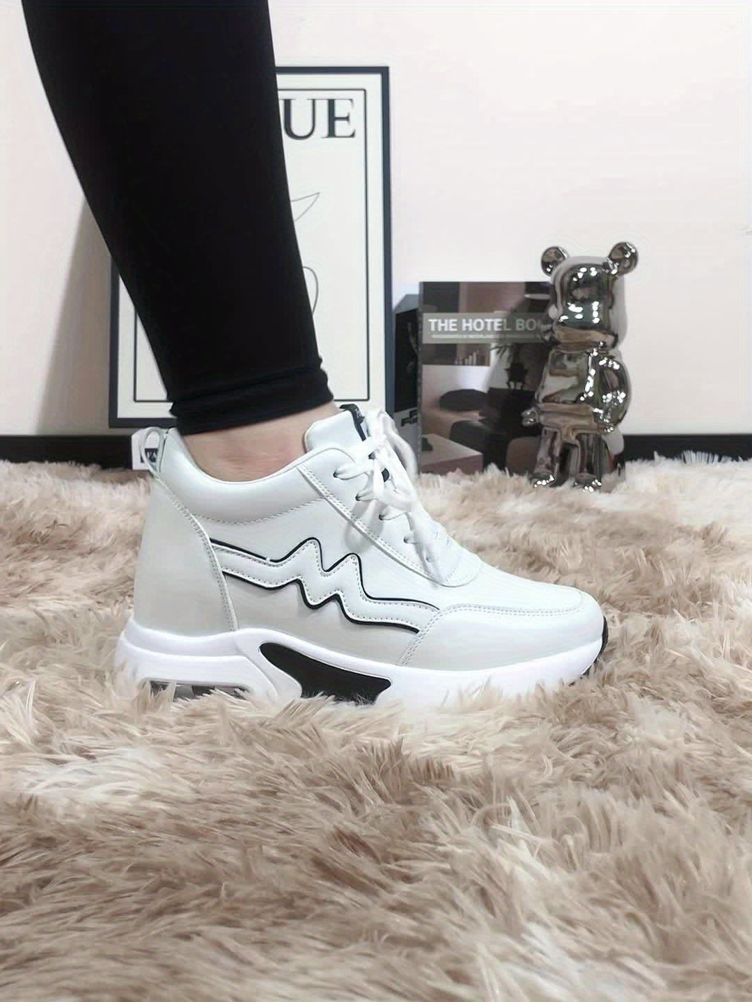 Women'S High-Top Sneakers with Thick Sole - Comfortable, Breathable, Casual White Sneakers with Lace-Up Closure, Stylish Design for All Seasons, Casual Footwear Stylish High Top Sneakers Comfortable Footwear
