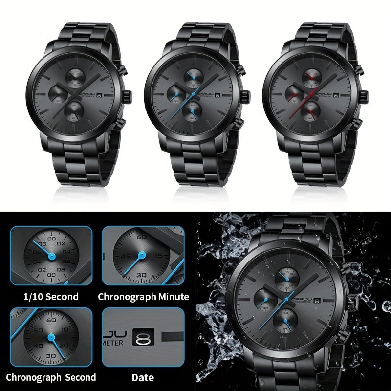 CRRJU Luxury Men's Stainless Steel Quartz Watch - Business Style, Chronograph,, Analog Display, High-end, Quartz, Suitable for Women