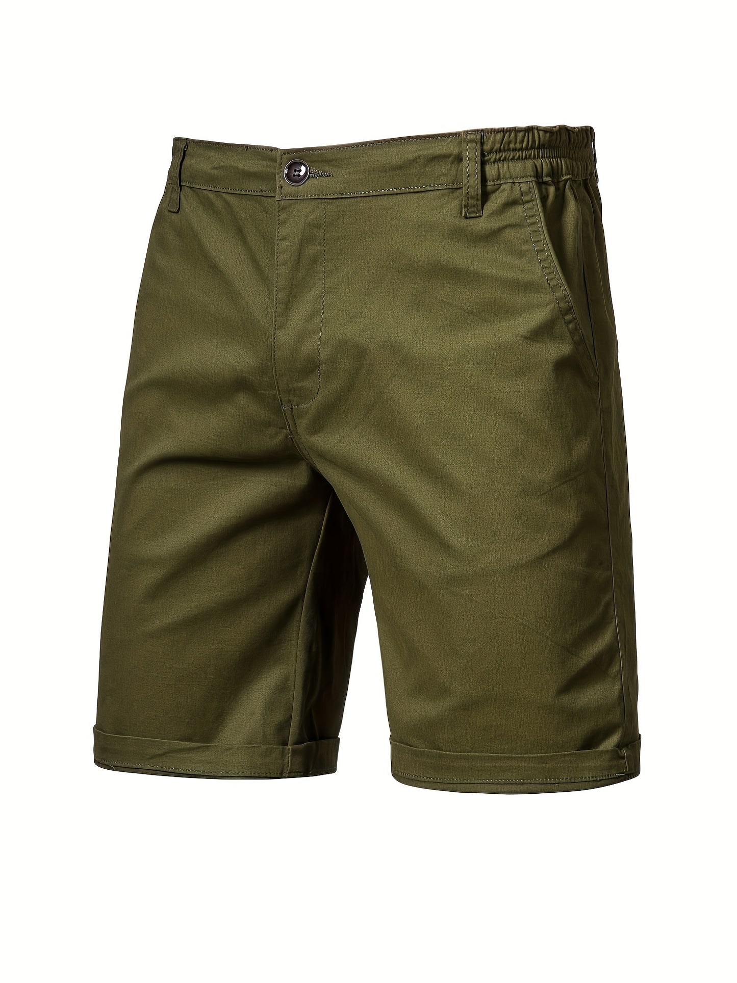 Men's Classic Fit Cotton Twill Flat Front Solid Chino Short With Slant Pockets And Elastic Waist