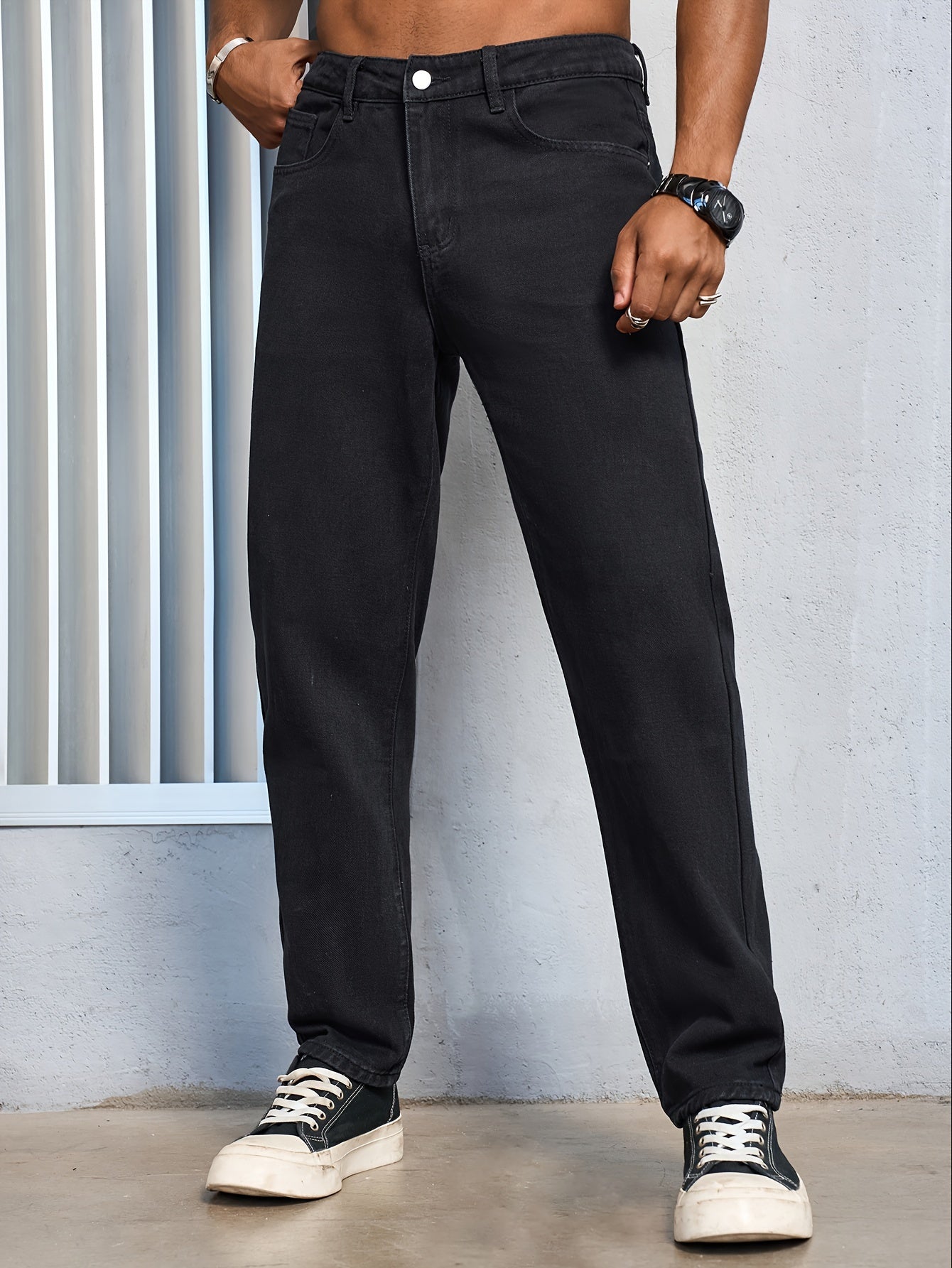 Men's Casual Regular Fit Jeans, Men's Versatile Classic Design Denim Pants For All Seasons