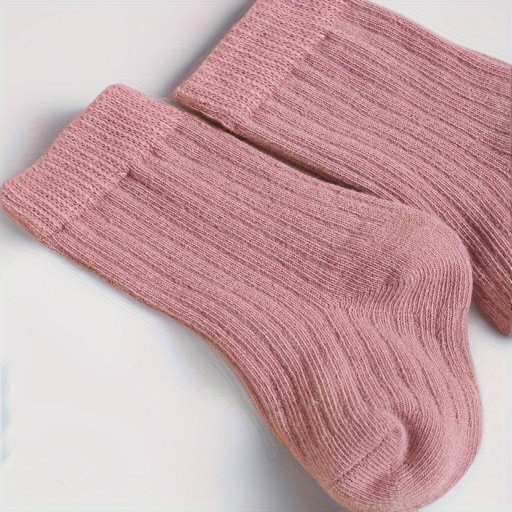 5-Pack Unisex Baby Toddler Mid-Calf Socks, Breathable Polyester Knit, Non-Slip, Hand Wash Only, All-Season Sports Socks