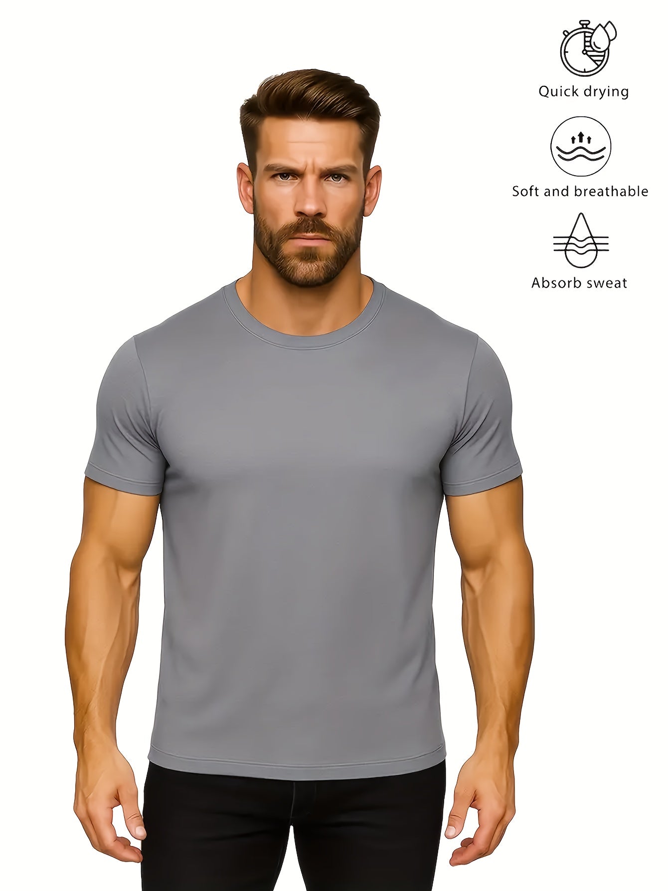 2pcs Men's Quick-Dry T-Shirts - Moisture-Wicking Breathable Gym Shirts with Custom Logo Print, Regular Fit Round Neck for Workout Casual Wear, Workout Shirts, Durable Sportswear