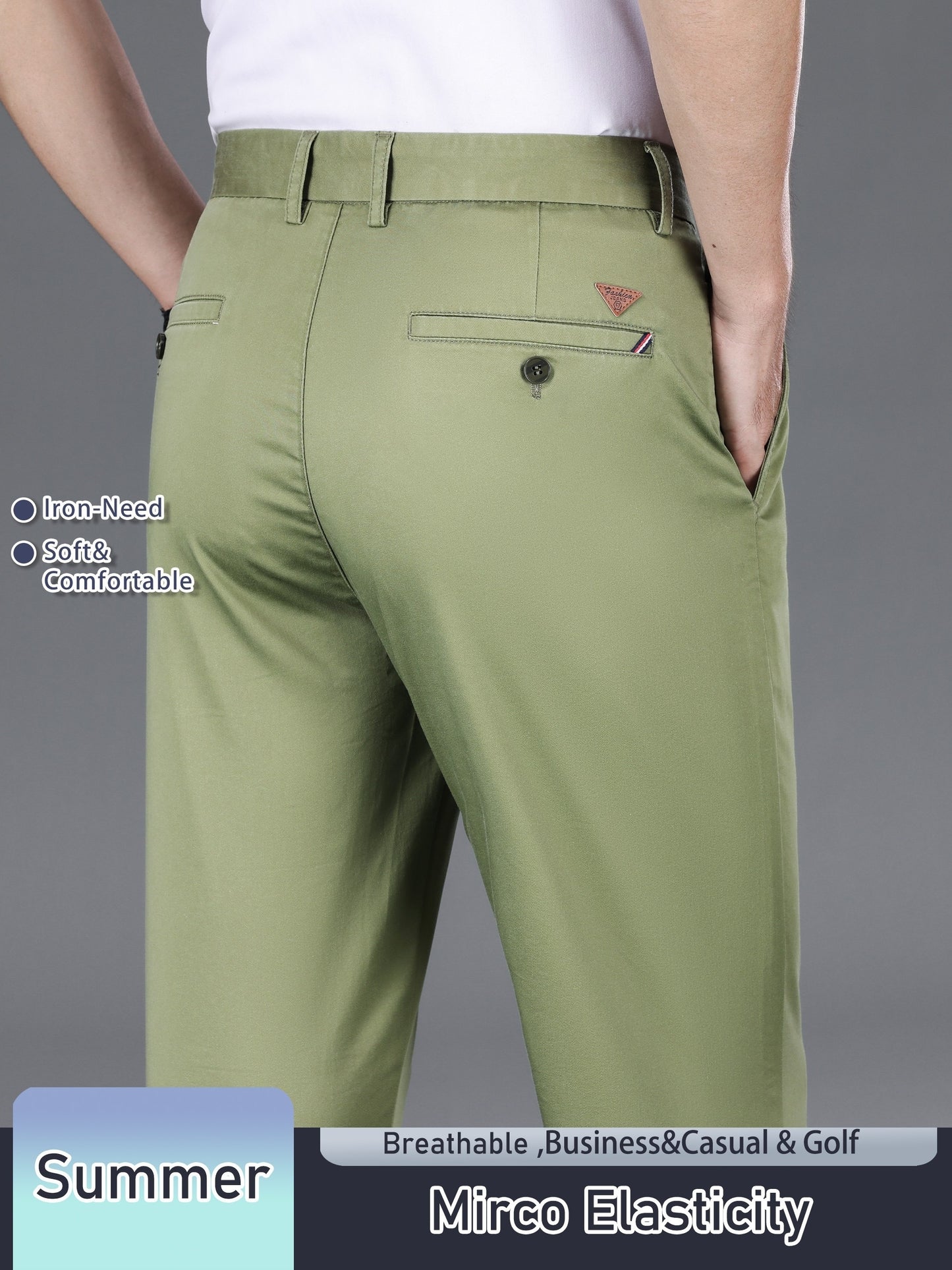 Men's Solid Color Straight Leg Business Style Cotton Blend Pants, Casual Comfy Breathable Outdoor Trousers As Gift