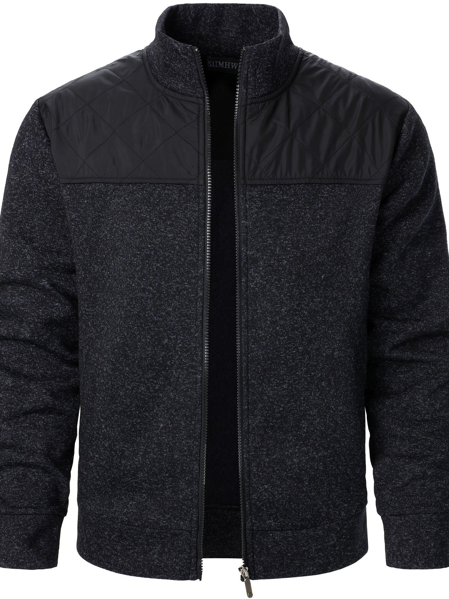 Men's Blocking Quilted Jacket For Spring And Autumn, Casual Stylish Outdoor Stand Collar Coat As Gift