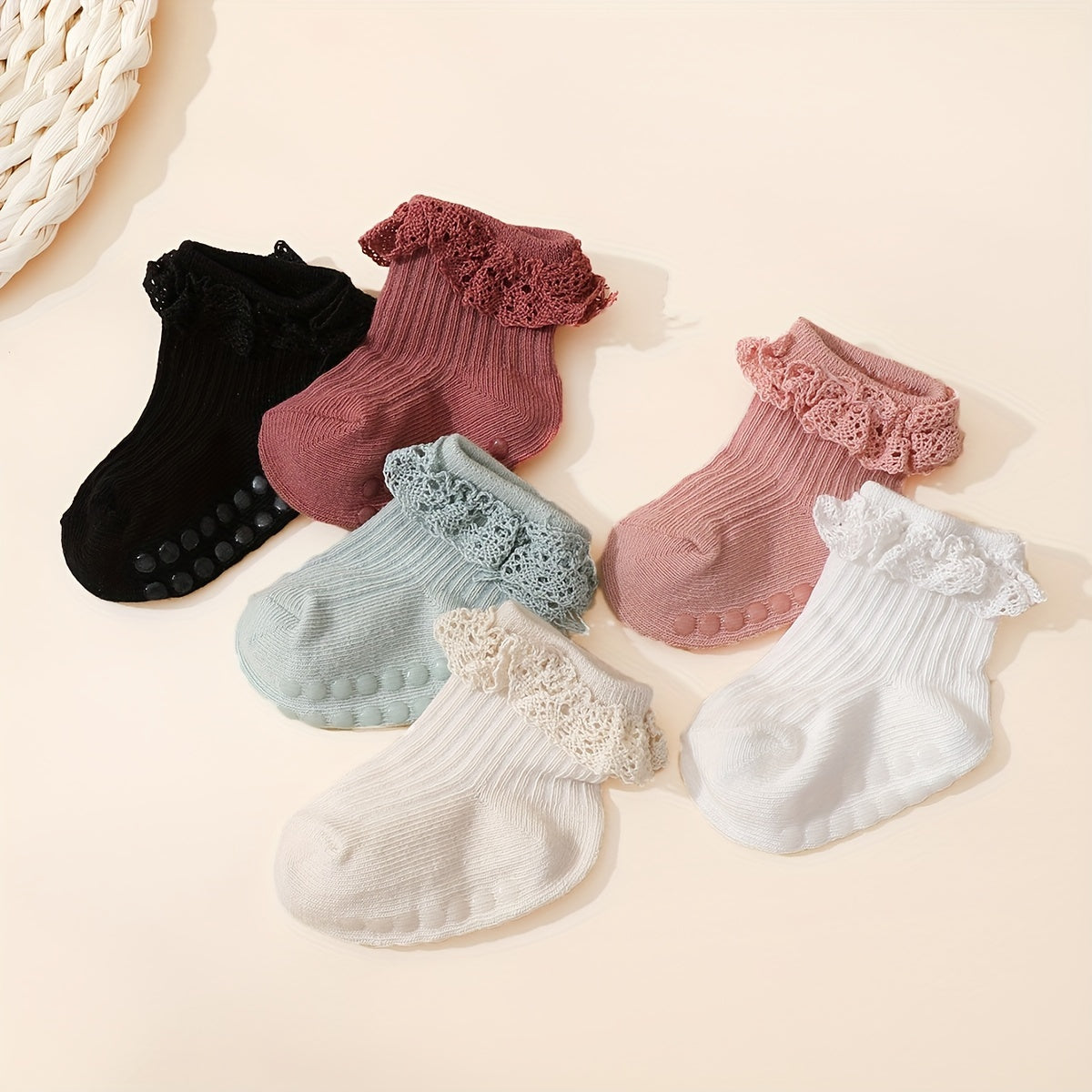 6 Pairs Baby Girl's Lace Short Crew Socks, Breathable Comfy Casual Socks Fashion Socks